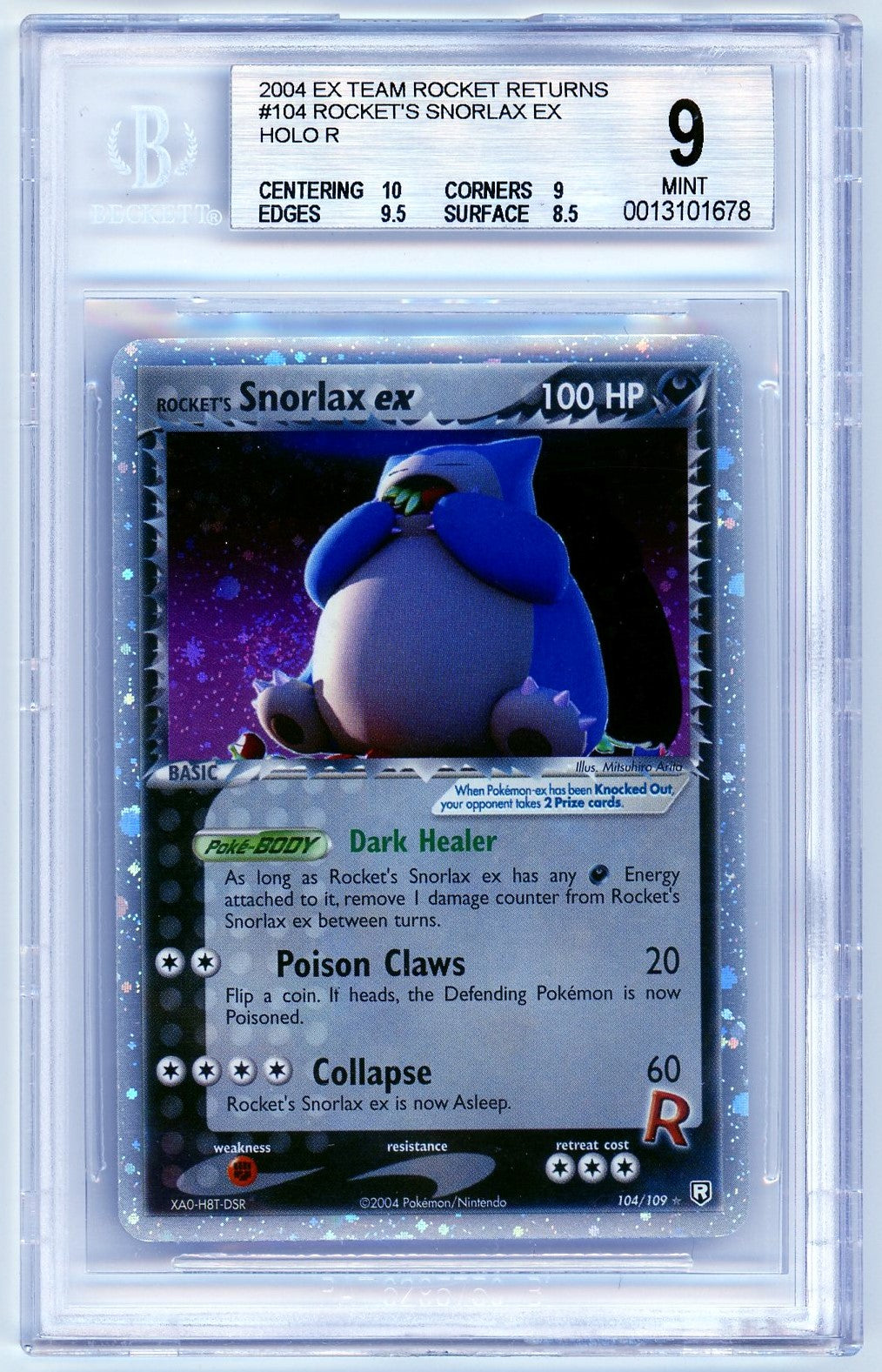 BGS 9 (MINT) Rocket's Snorlax ex Holo R - 2004 Pokemon Ex Team Rocket Returns (#0013101678)
