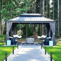 [10X13FT] Alora Large Premium Outdoor Hardtop Aluminum Gazebo With Galvanized Steel Double Roof (SAK74826) (Black)