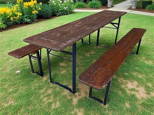 German Oktoberfest Beer Garden Table & Bench, Vintage Brown Outdoor Set A4