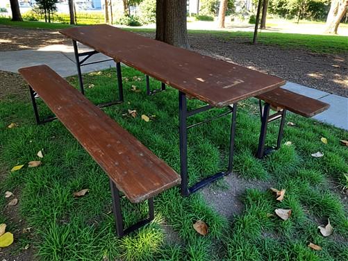 German Oktoberfest Beer Garden Table & Bench, Vintage Brown Outdoor Set A9