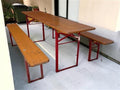 German Oktoberfest Beer Garden Table & Bench, Vintage Honey Brown Outdoor Set H1
