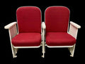 2 Theater Seats, Vintage Red Upholstered Tip-Up Cinema Auditorium Seating, A8