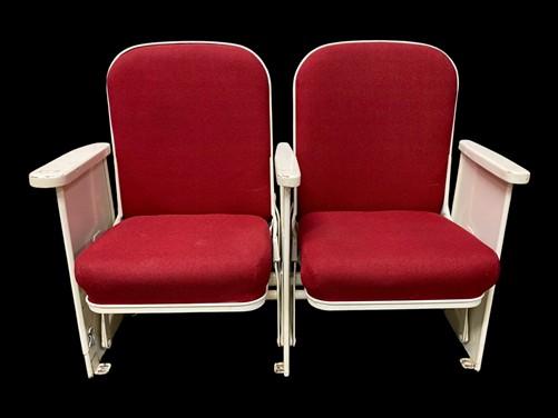 2 Theater Seats, Vintage Red Upholstered Tip-Up Cinema Auditorium Seating, A8