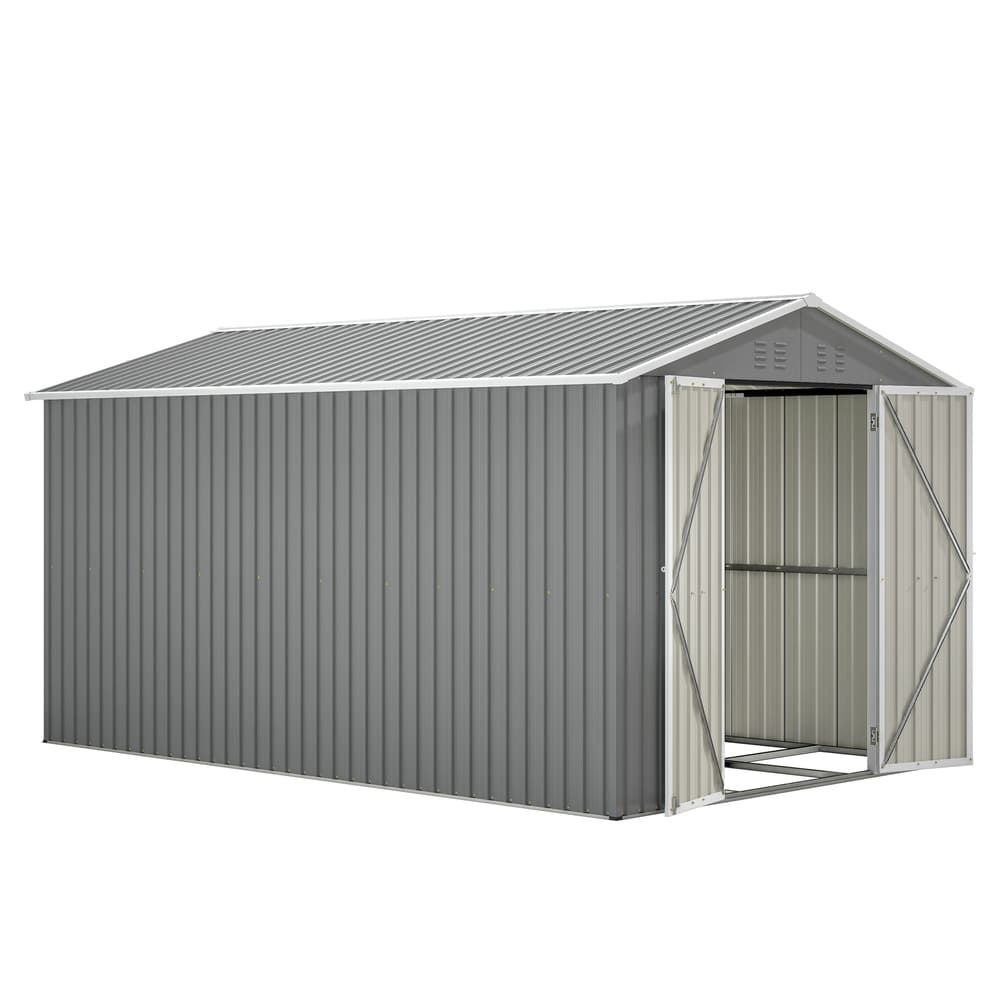 8 x 12 FT Outdoor Metal Storage Shed with Aluminum Frame, Lockable Double Doors, Heavy-Duty Tool Storage for Backyard, Garden, Patio & Lawn (8X12 FT)