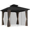 10' x 10' Hardtop Gazebo with Aluminum Frame, Doublel Roof & Curtains, Dark Brown
