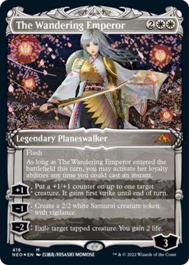 The Wandering Emperor (Showcase) (Foil Etched) (418) [Kamigawa: Neon Dynasty] (Moderately Played Foil)