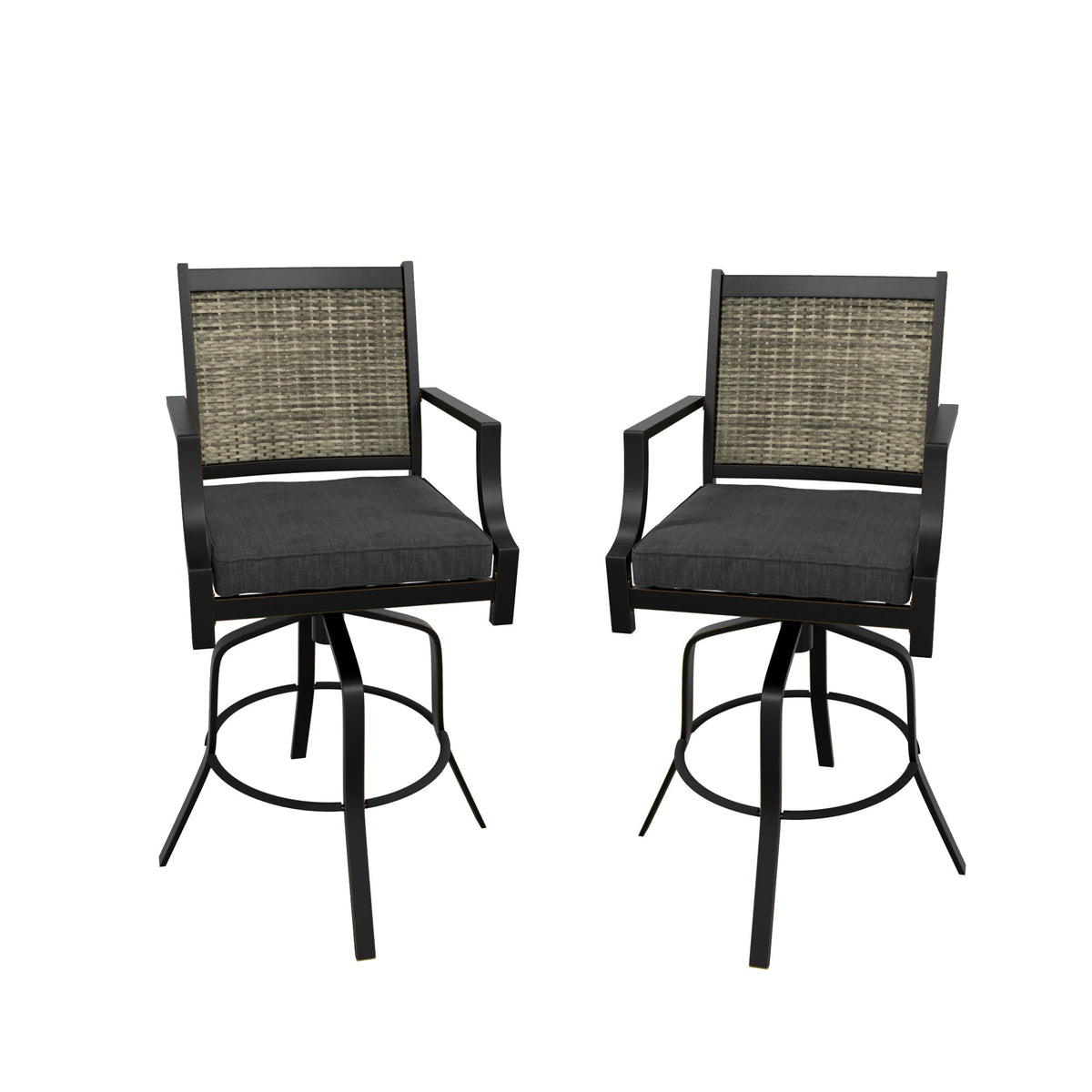 2-Pack Aluminum Outdoor Swivel Bar Stools with Cushions