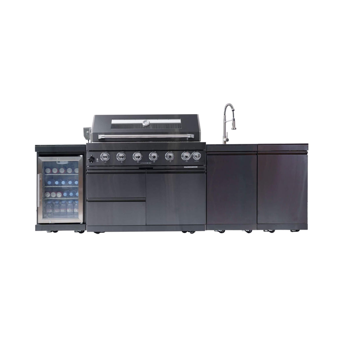Castelle Flame 43-Inch 6-Burner 85K BTU Stainless Steel Outdoor BBQ Kitchen Island Grill With Wine Cooler, Rotisserie, And Sink (SAK19476) (Silver / Liquid Propane)