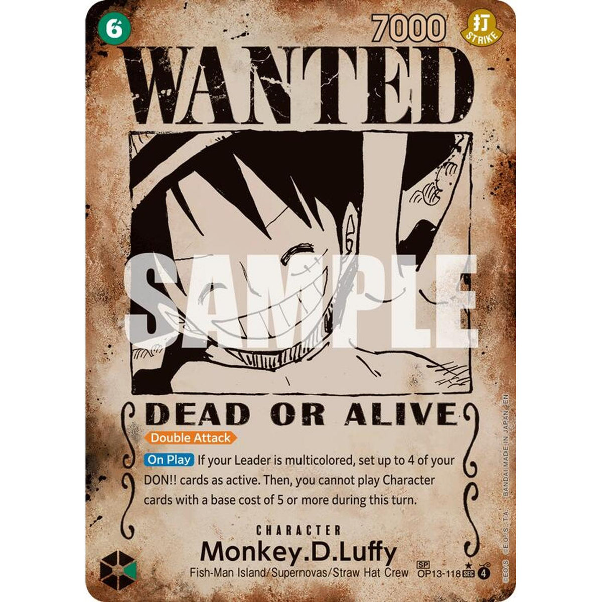 Monkey.D.Luffy (118) (Wanted Poster) (OP13-118) [Carrying On His Will]  Foil (HP Foil)