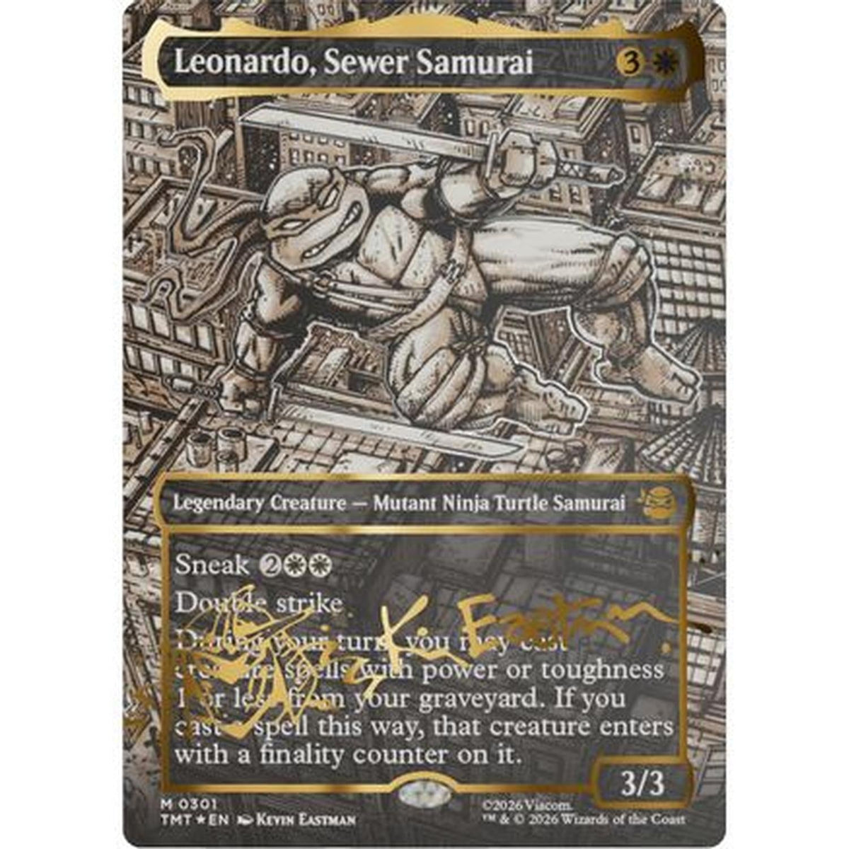 Leonardo, Sewer Samurai (Borderless) (Gold-Stamped Signature) [Teenage Mutant Ninja Turtles] Foil (Near Mint Foil)