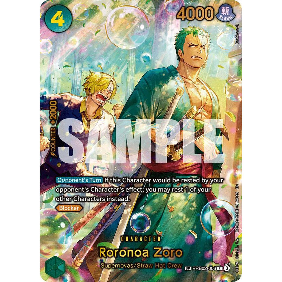 Roronoa Zoro - PRB02-006 (SP) (PRB02-006) [The Azure Sea's Seven]  Foil (NM/LP Foil)
