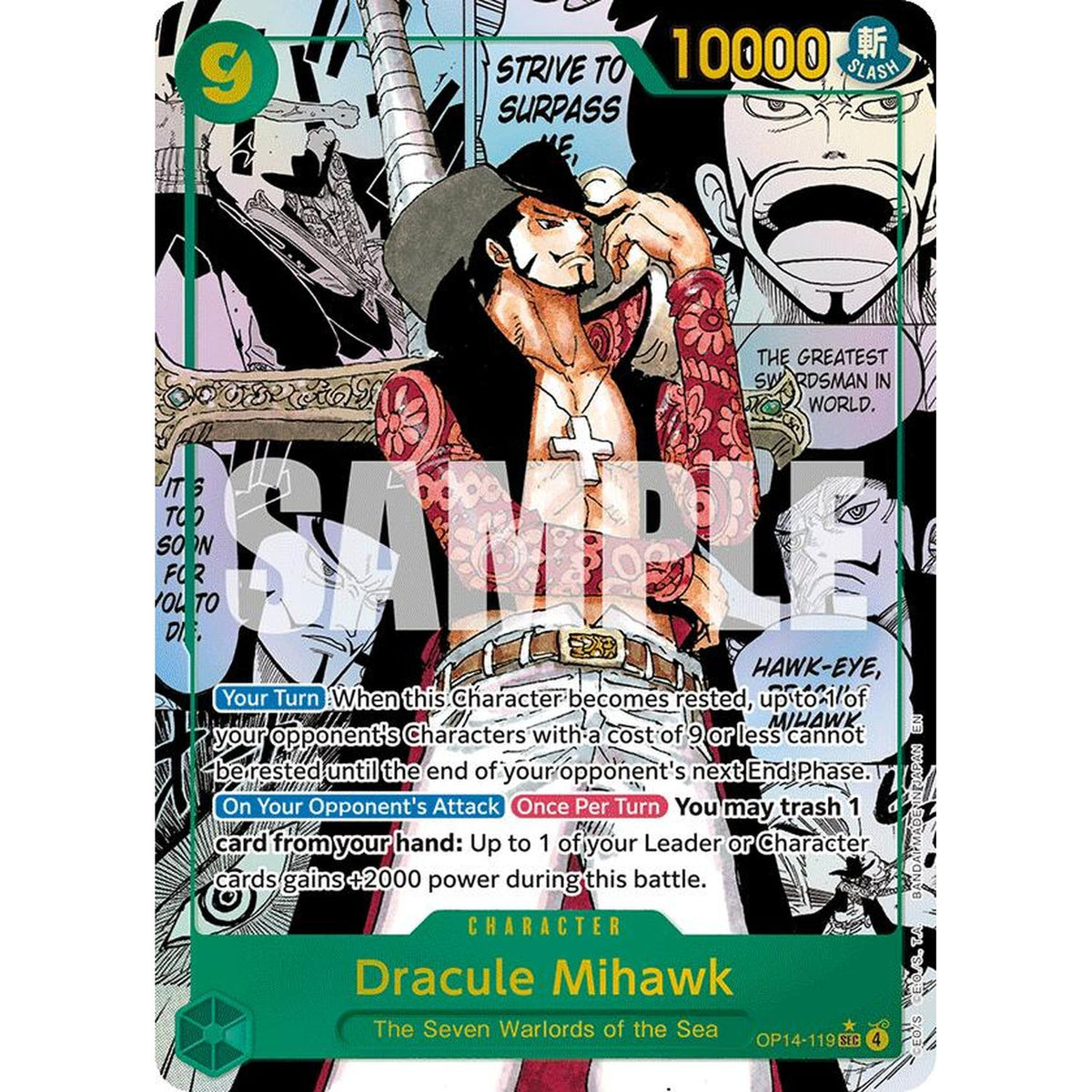 Dracule Mihawk (Manga) (OP14-119) [The Azure Sea's Seven]  Foil (HP Foil)