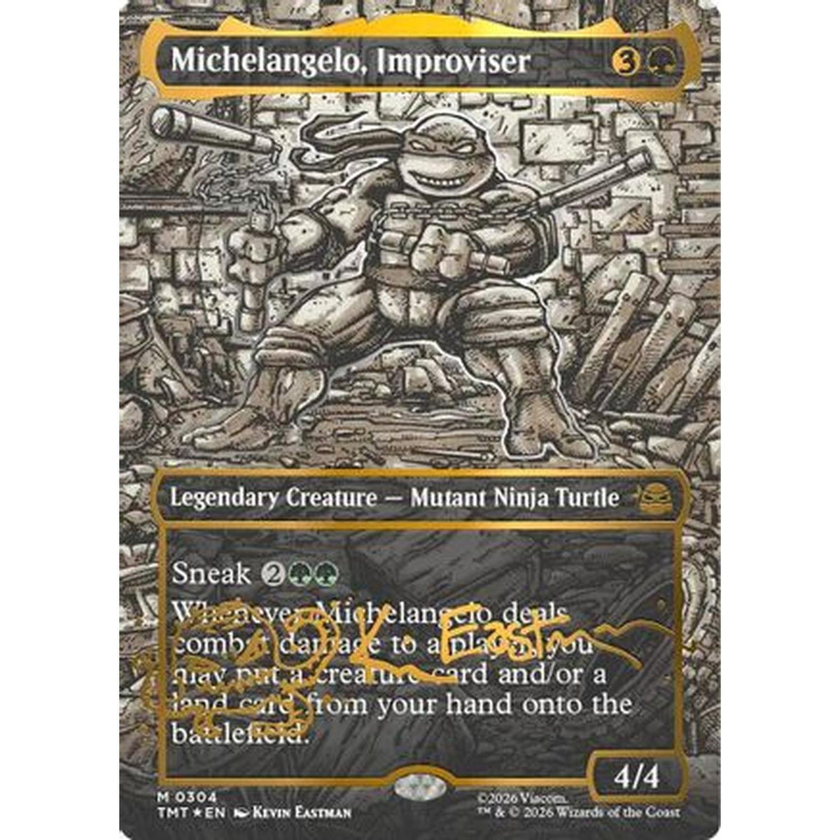 Michelangelo, Improviser (Borderless) (Gold-Stamped Signature) [Teenage Mutant Ninja Turtles] Foil (Near Mint Foil)