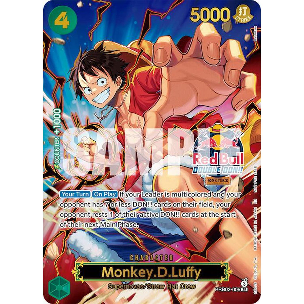 Monkey.D.Luffy (Red Bull Double Don!!) (Winner) (Textured) (PRB02-005) [One Piece Promotion Cards]  Foil (HP Foil)