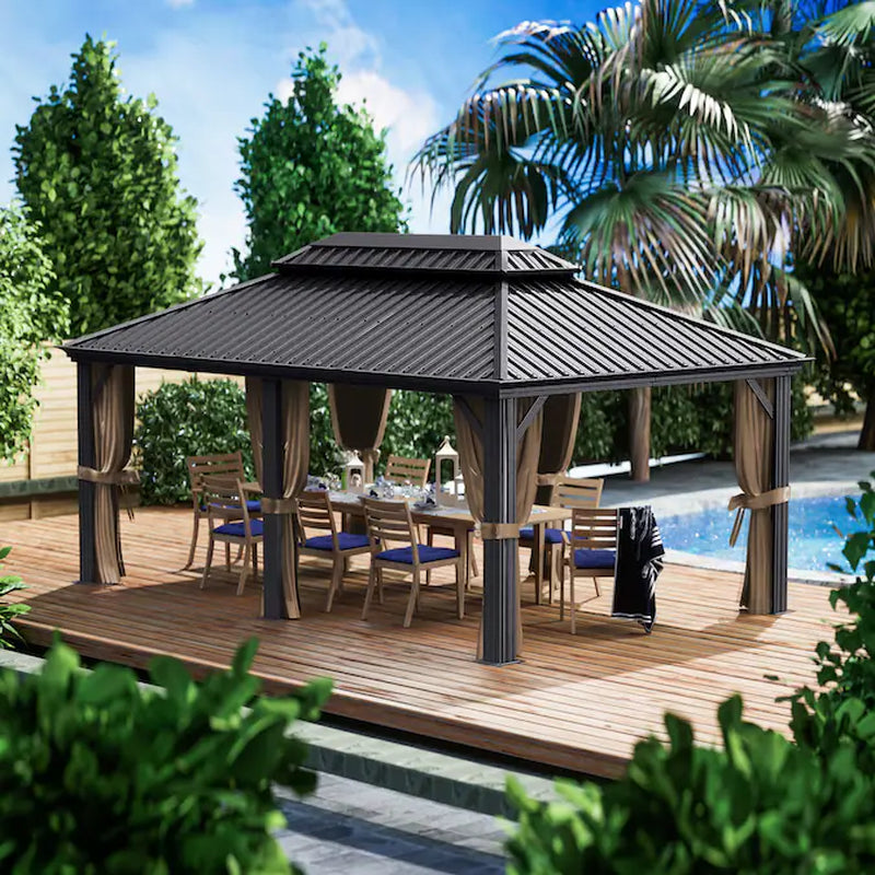 12-Ft X 18-Ft Alexander Gray Gazebo with Hardtop Roof (Screen Included) (12-Ft X 12-Ft)