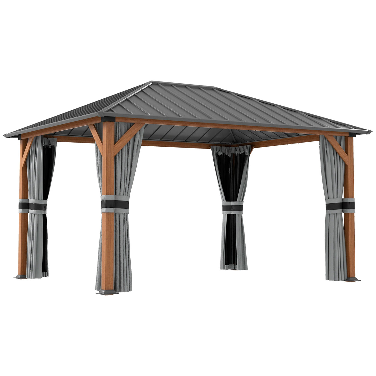 13' x 10' Hardtop Gazebo with Netting & Curtains, Galvanized Steel Frame