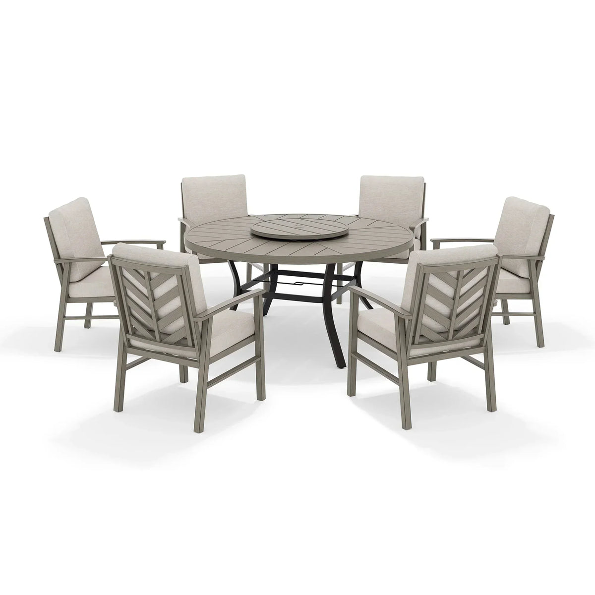 Peak Home Amario Round Outdoor Dining Set with Fixed Chair and Lazy Susan