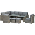 10 Seater Rattan Corner Sofa Set with Expandable Table and Nesting Chairs, Grey