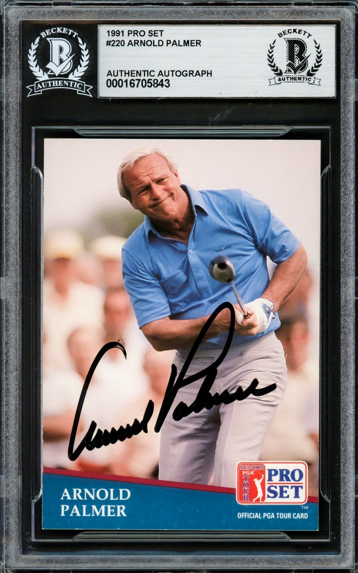 Arnold Palmer Autographed 1991 Pro Set Card #220 Beckett BAS #16705843