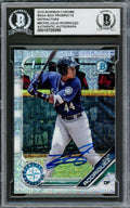 Julio Rodriguez Autographed 2019 1st Bowman Chrome Mega Refractor Rookie Card #BCP33 Seattle Mariners Beckett BAS #16705899