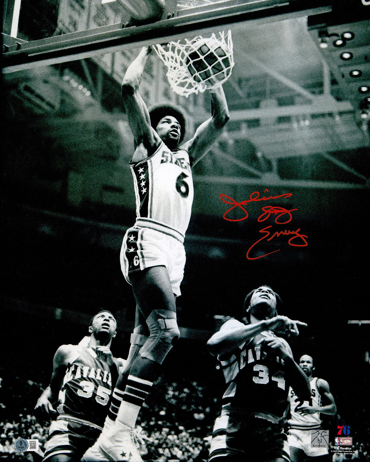Julius "Dr. J" Erving Autographed 16x20 Photo Philadelphia 76ers Beckett BAS Witness