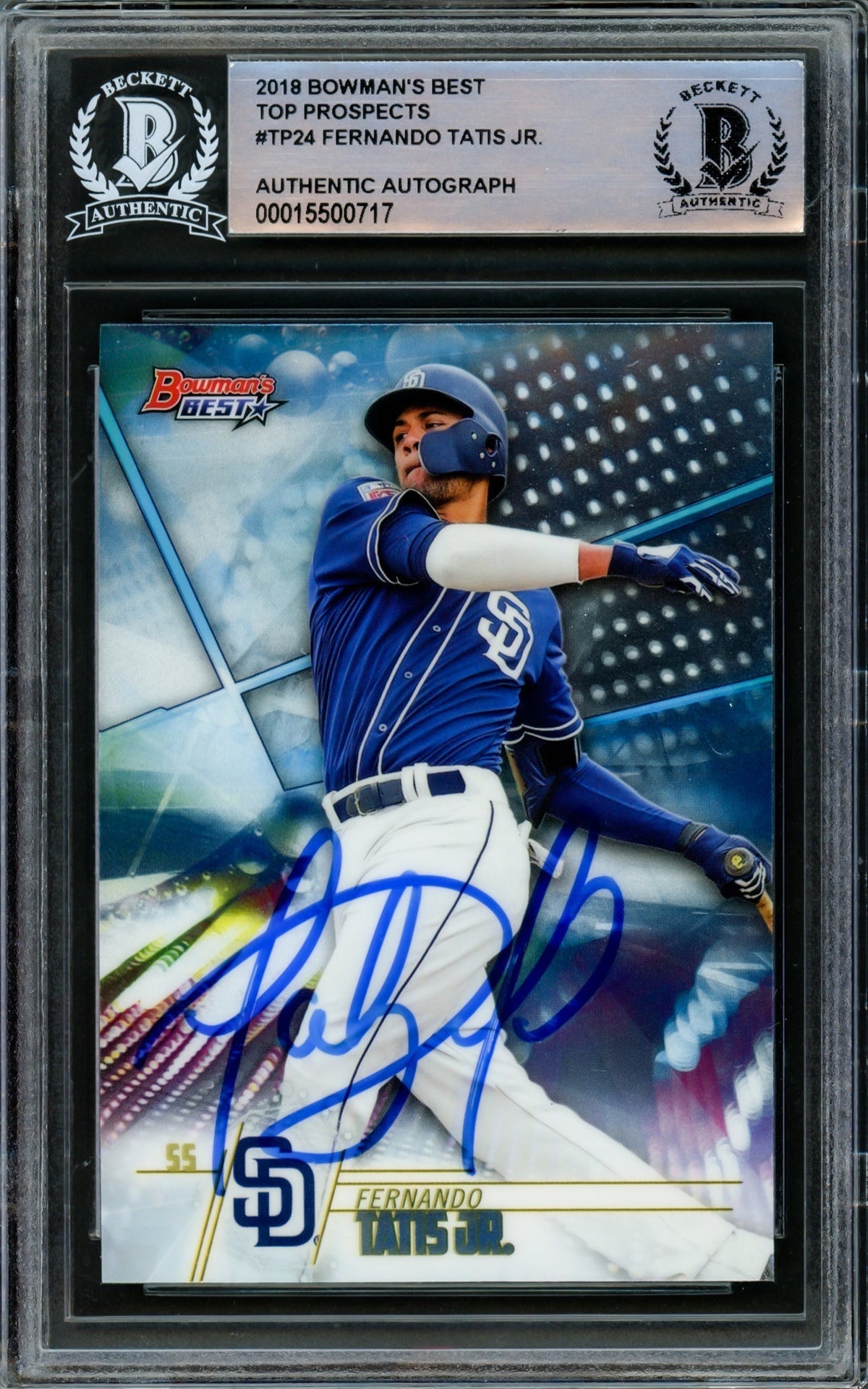 Fernando Tatis Jr. Autographed 2018 Bowman's Best Top Prospect Rookie Card #TP-24 San Diego Padres Beckett BAS #15500717
