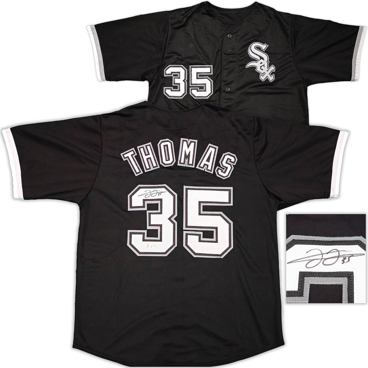 Chicago White Sox Frank Thomas Autographed Black Jersey Beckett BAS Witness