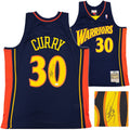Golden State Warriors Stephen Curry Autographed Blue Authentic Mitchell & Ness 09-10 HWC Swingman Rookie Year Replica Jersey Size L JSA