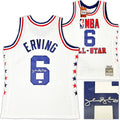 Philadelphia 76ers Julius "Dr. J" Erving Autographed White Authentic Mitchell & Ness 2-10-1985 HWC Swingman All Star Jersey Size L Beckett BAS Witness Stock #220409