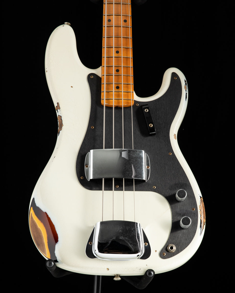 Fender Custom Shop 1958 Precision Bass Relic Aged Olympic White Over Chocolate 3-Tone Sunburst