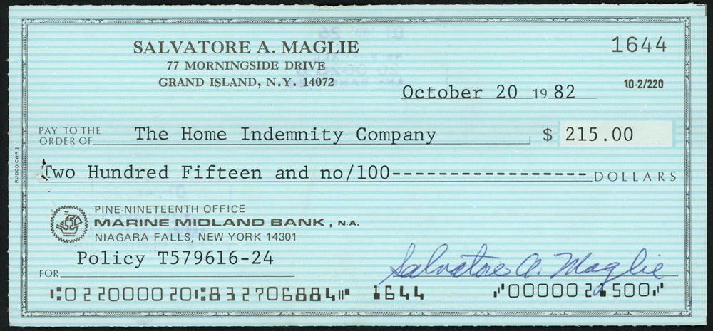 Sal Maglie Autographed 3x6 Check Brooklyn Dodgers, New York Yankees SKU #147877