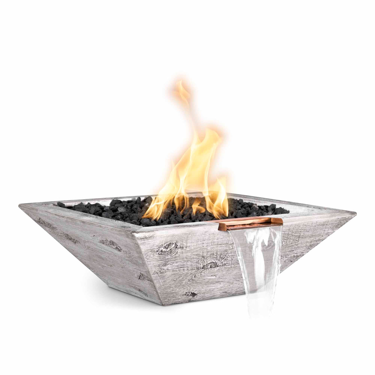 The Outdoor Plus Maya Fire & Water Bowl - GFRC Wood Grain (30" / Low Voltage Electronic Ignition (CSA Certified))