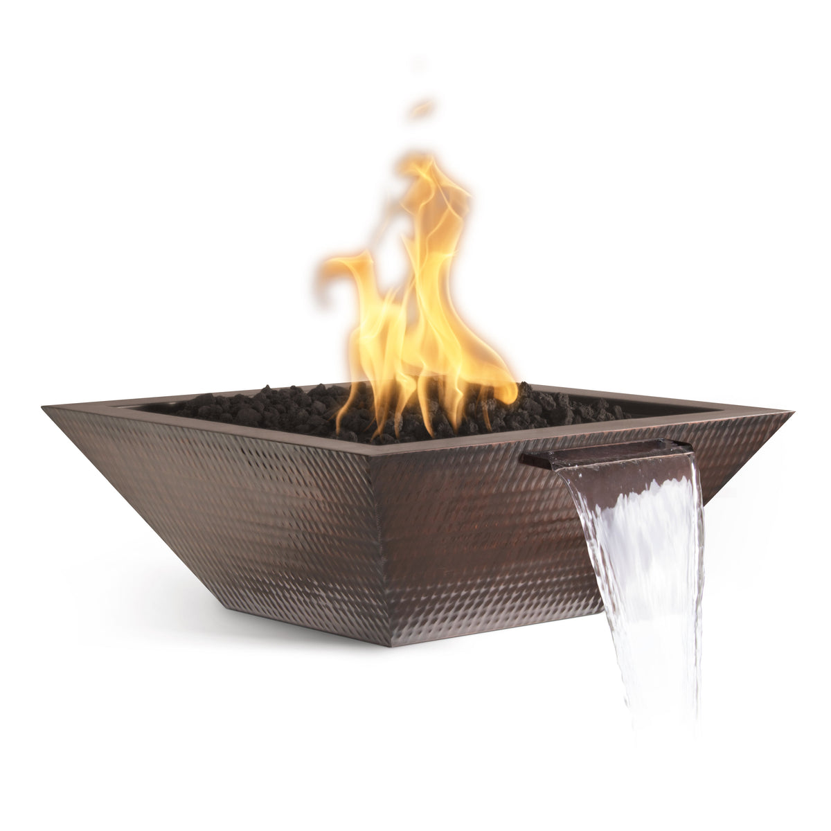 The Outdoor Plus Maya Fire & Water Bowl - Metal Finish (Hammered Copper / 30" / Match Lit Ignition)