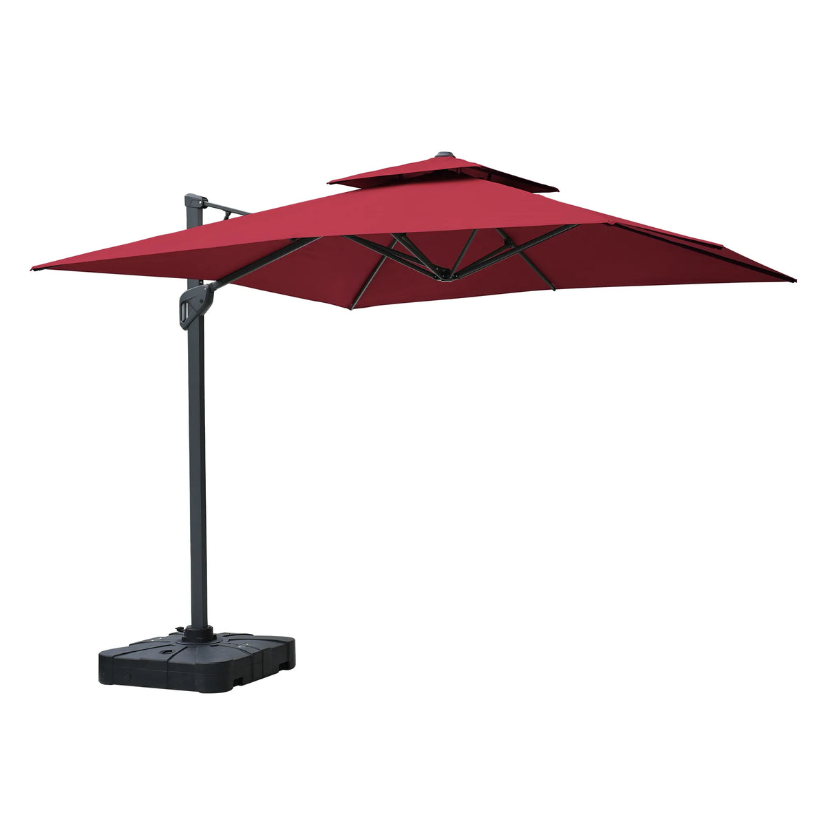 Square Cantilever Patio Umbrella with LED Lights, Aluminum Frame Outdoor Umbrella (Without Base / Red)