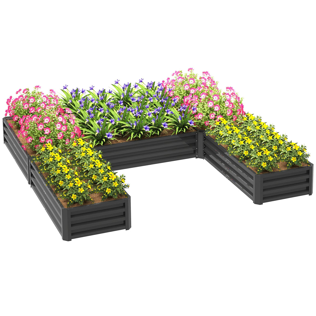 8 x 8ft DIY Raised Garden Bed Set of 5 Large Steel Planter Boxes Dark Grey
