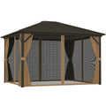 10' x 12' Hardtop Gazebo with Curtains, Netting & Aluminum Frame - Coffee