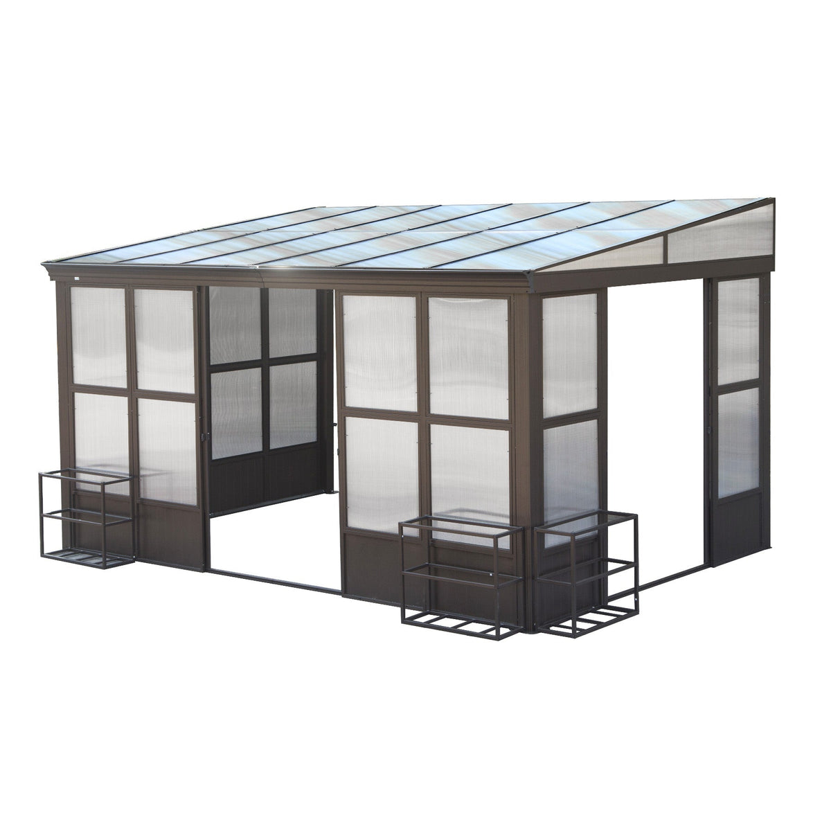 SolVista Aluminum Lean to Gazebo Sun Room with 2 Lockable Sliding Doors for Garden Patio Deck (12X14 FT)