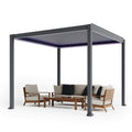 LumaGrove Motorized Aluminum Louvered Pergola with Integrated LED Lights – Modern Adjustable Outdoor Patio Gazebo (10 X 10 FT / Electric Starry Sky Canopy + Rain Sensor + Motorized Curtain)
