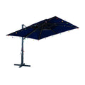 10 FT Square Aluminum Cantilever Patio Umbrella with Hook – Offset Outdoor Umbrella in Navy Blue/Tan/Gray for Patio & Garden (Tan / Base-2)