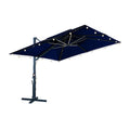 10×10 FT Double Top Aluminum Cantilever Patio Umbrella with LED Lights & Hook – Offset Outdoor Umbrella in Navy Blue/Tan/Gray (Gray / No-Base)