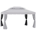 10' x 13' Patio Gazebo with Aluminum Frame, Double Roof, Netting & Light Gray Curtains
