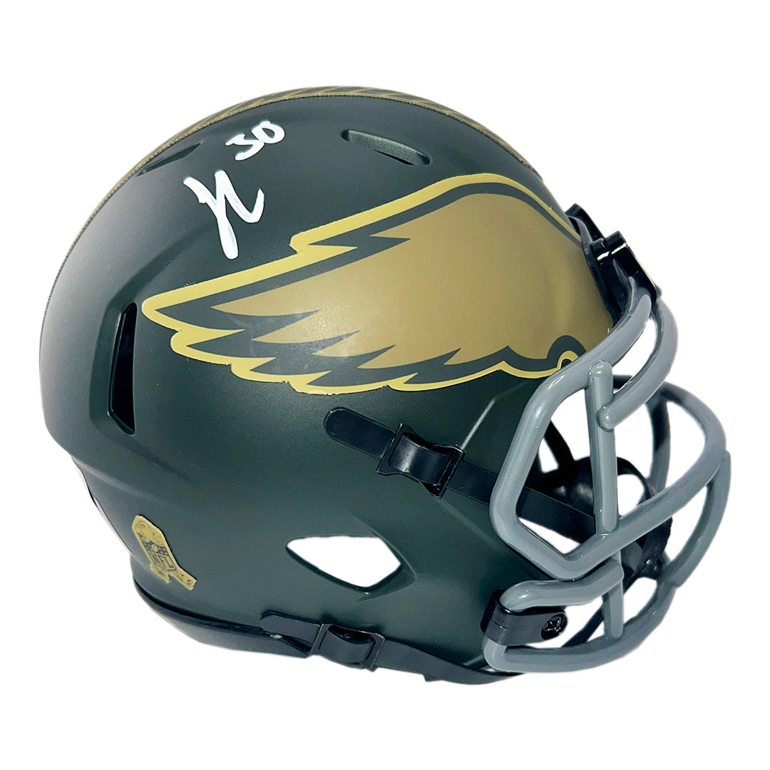 Jihaad Campbell Signed Philadelphia Eagles Salute 2025 Mini Football Helmet (Beckett)