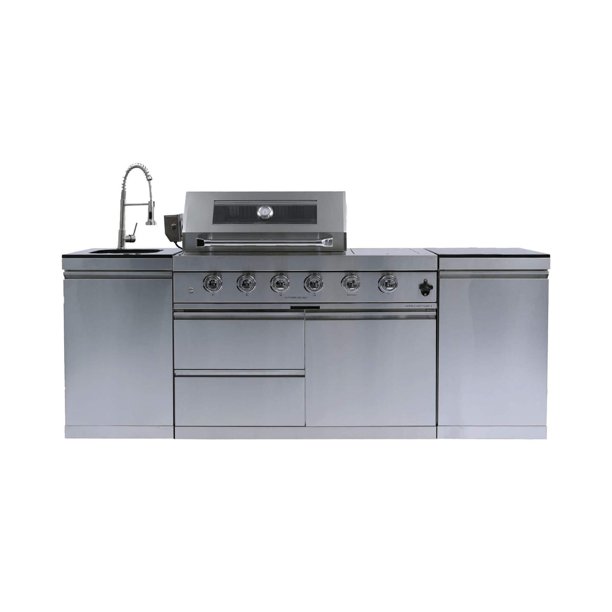 Castelle Flame Stainless Steel Outdoor BBQ Kitchen Island With 46-Inch 4-Burner 85K BTU Grill, Rotisserie Kit, And Cabinets (SAK93192) (Liquid Propane)