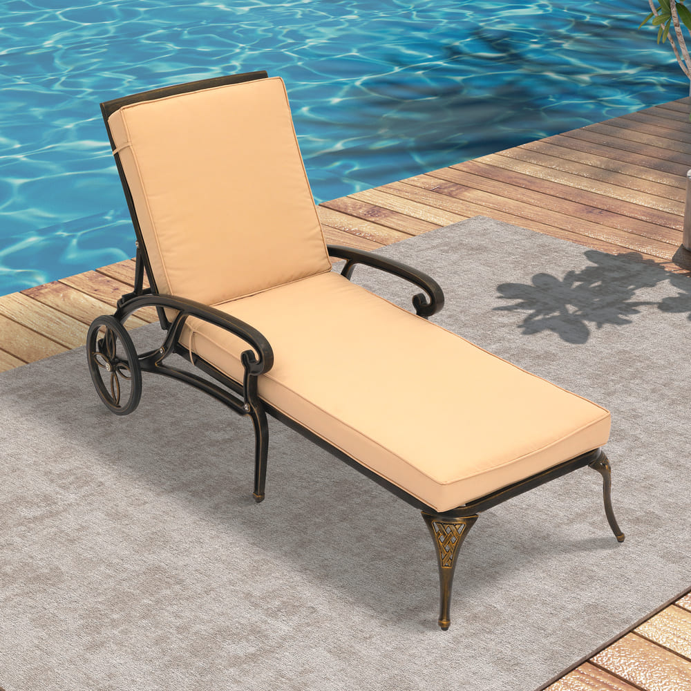 Cast Aluminum Outdoor Chaise Lounge with Removable Beige/Red Cushion (Red)