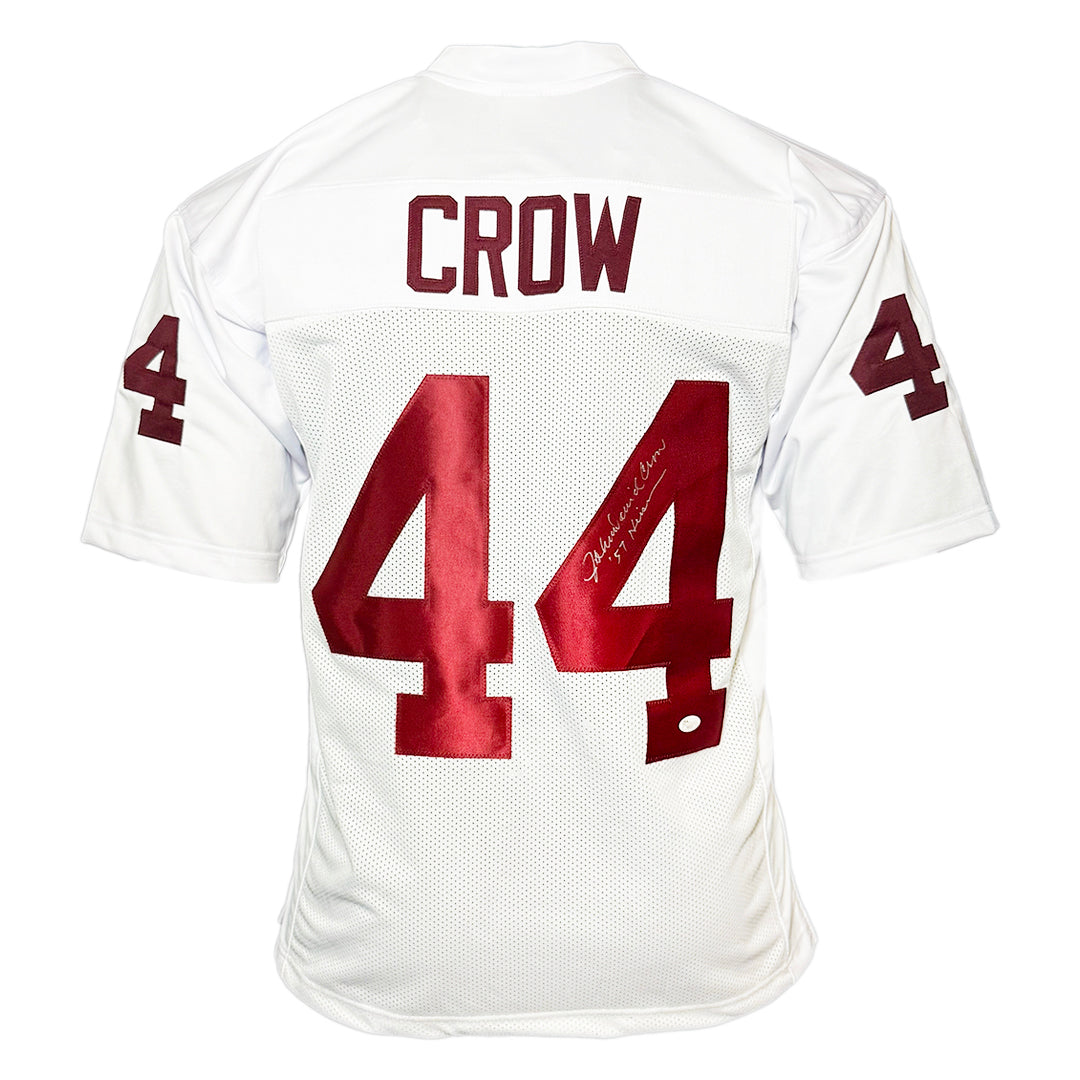 John David Crow Signed 57 Heisman Inscription Texas A&M College White Football Jersey (JSA)