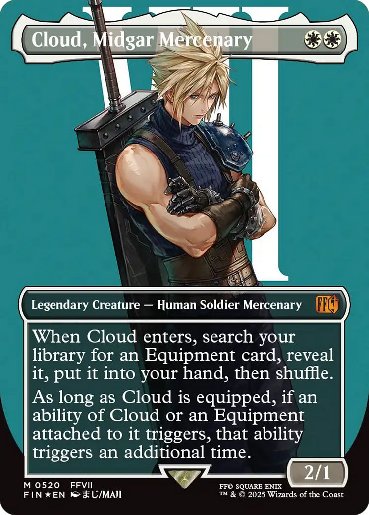 Cloud, Midgar Mercenary (Borderless) (Surge Foil) (FIN-520) - FINAL FANTASY (Borderless) Foil (Near Mint)
