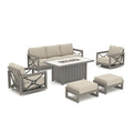 Marindo 6-Piece Faux-Wood Aluminum Swivel Patio Set with Fire Pit and Ottomans
