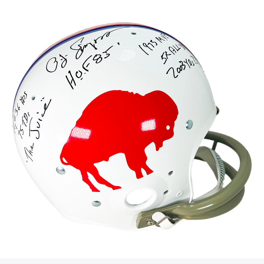 OJ Simpson Signed Multi Inscription Buffalo Bills Throwback 65-73 Full-Size Replica Football Helmet (JSA)