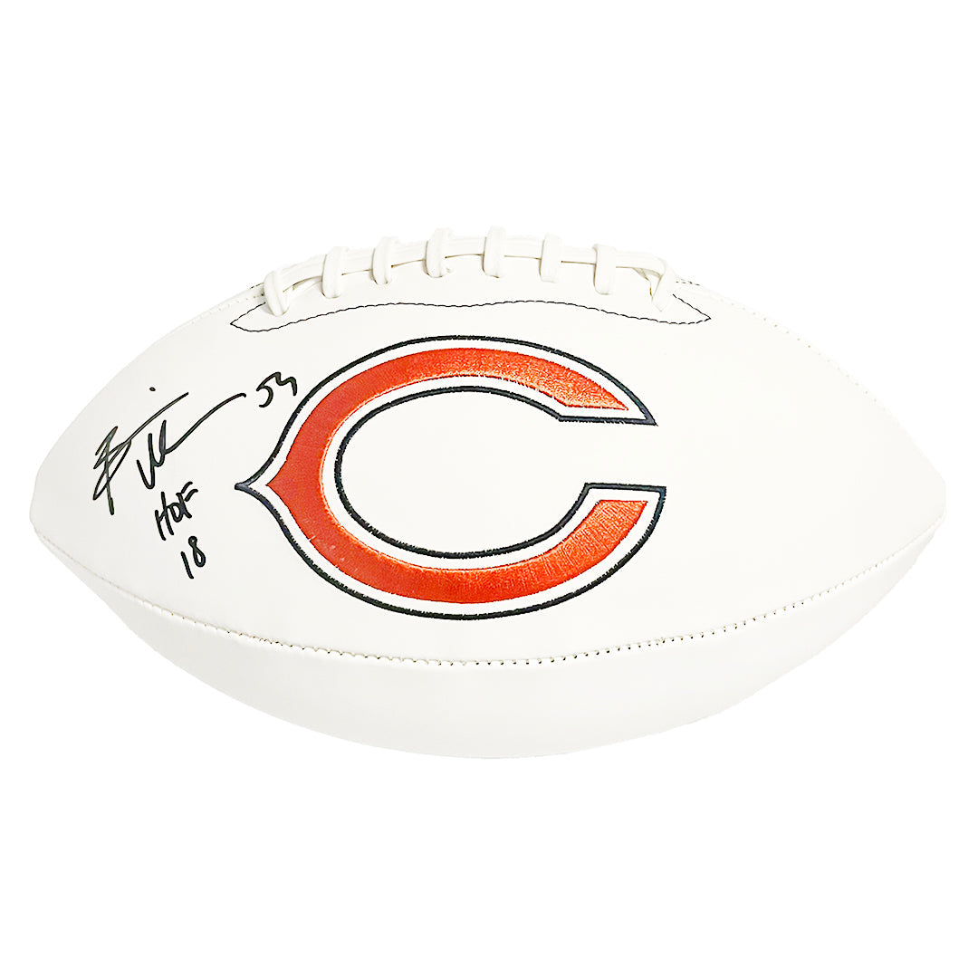 Brian Urlacher Signed HOF 18 Inscription Chicago Bears Official NFL Team Logo White Football (Beckett)