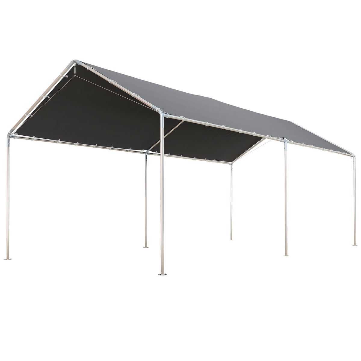 10' x 20' Galvanized Carport with Anchor Kit & Steel Cables, Grey